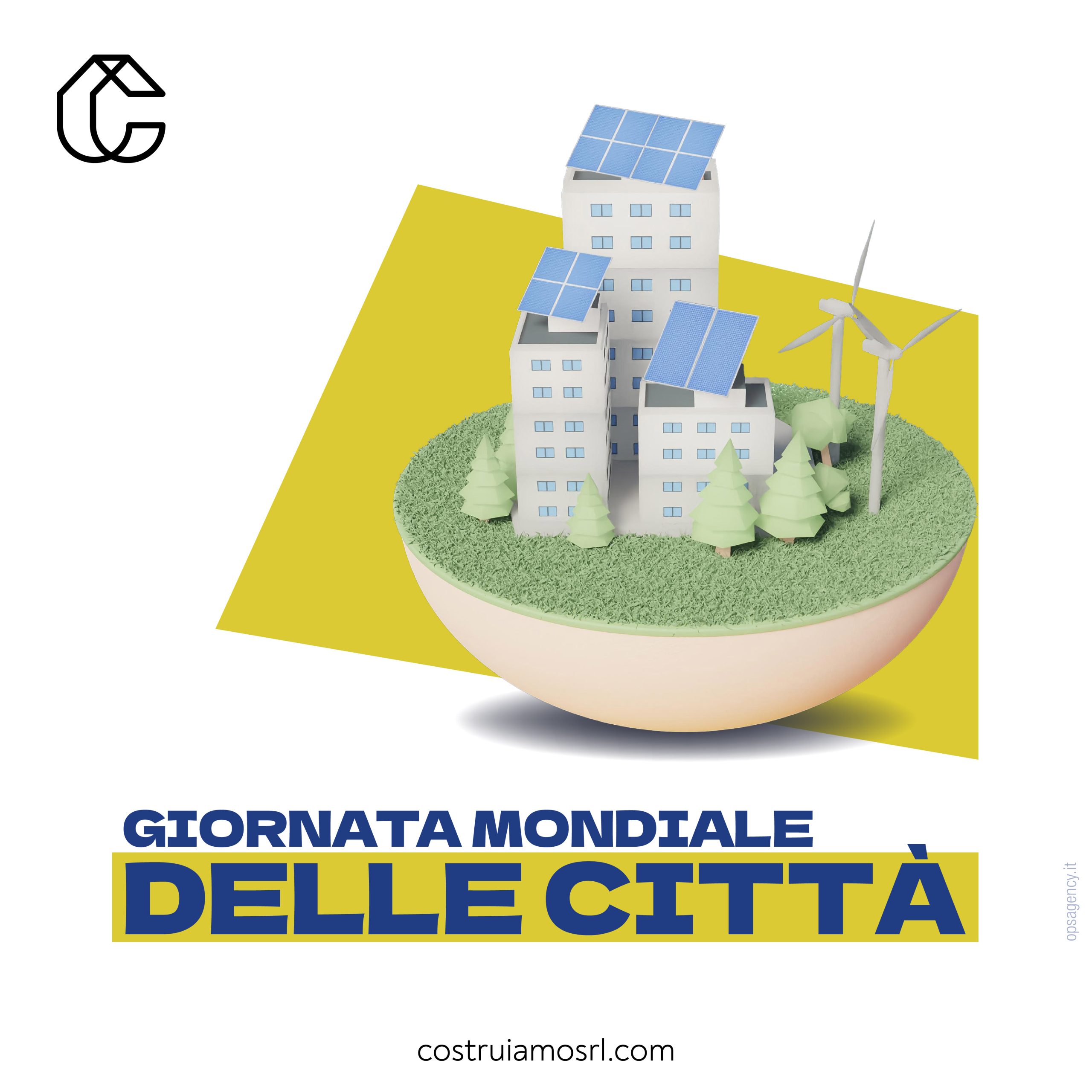 grafica studiata per costruiamo impresa edile dedicata alla giornata mondiale delle città
